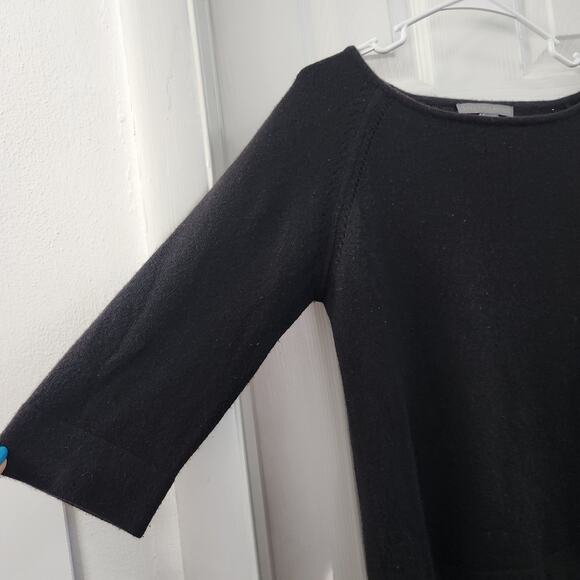 Saks Fifth Avenue Cashmere 3/4 Sleeve Sweater M Black Cozy Quiet Luxury Office - Picture 3 of 6